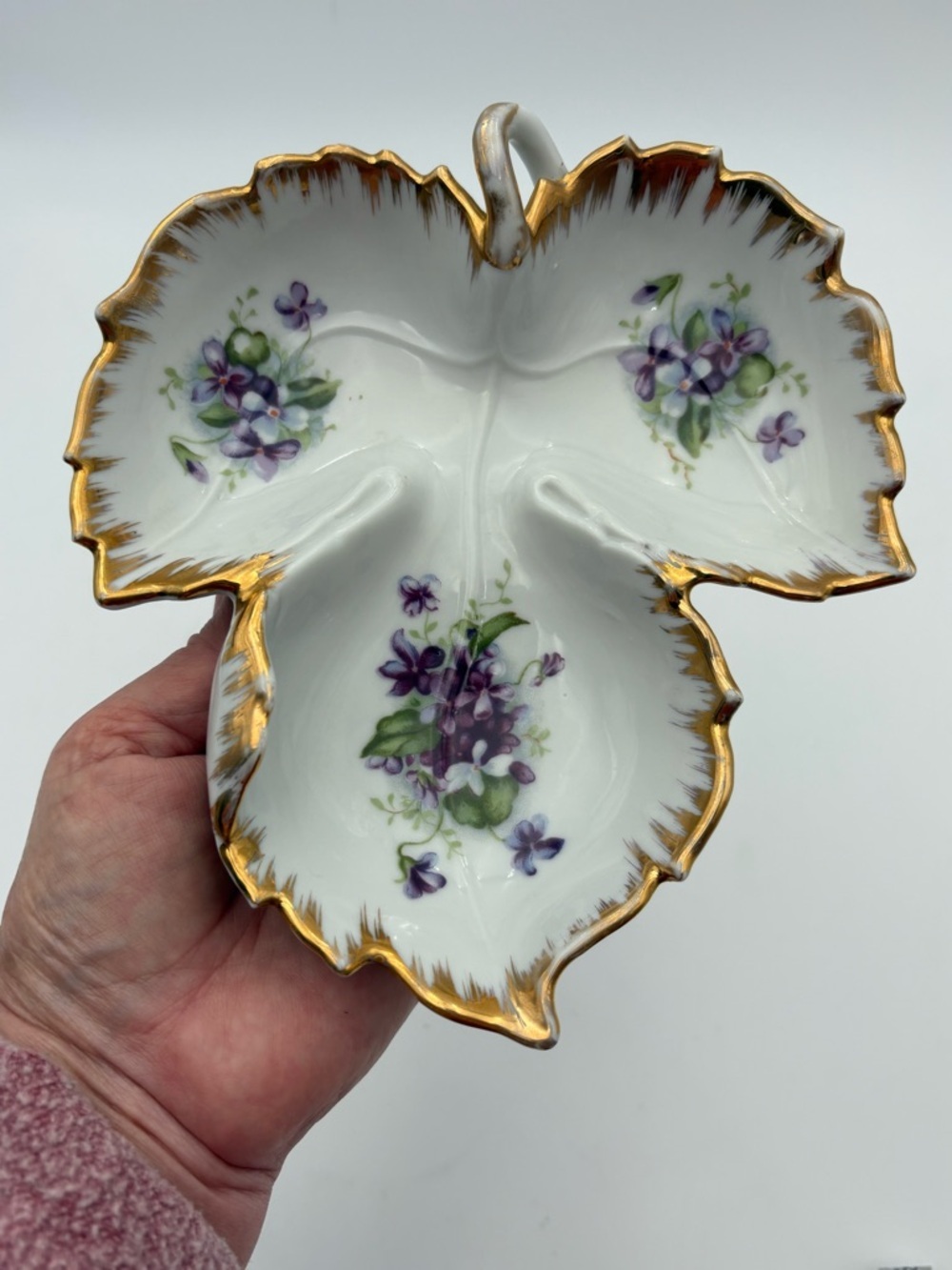 Vintage Kelvin Fine China Hand Painted Purple Violets Trinket Dish